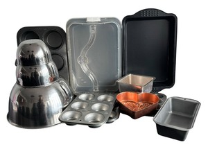 lot 158 image: Cooking and Baking Lot including Muffin Tins, Cake Pans, Mixing Bowls and More