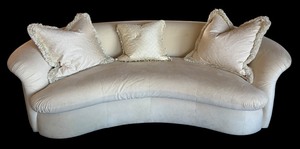 lot 45A image: Vintage Upholstered Curved Sofa by Preview  Vintage Kidney Shaped Upholstered Sofa by Preview