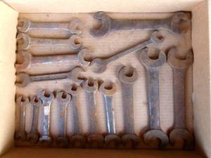 lot 37 image: Box of Vintage Open End Wrenches
