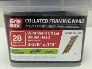 lot 26 image: Grip-Rite GRW8RHGH1 Round Head 28 Degree Wire Strip Framing Nail 2-38 L in.