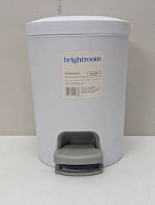 lot 49 image: 1.6gal Round Step Trash Can - Brightroom Compact Pedal-Operated Lid, Small Bathroom Bin, Textured White Finish