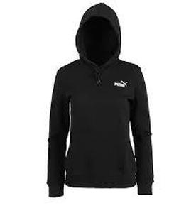 Puma Women's Essentials Embroidery Fleece Pullover Hoodie Black Size SM