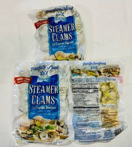 lot 89 image: C. 3x 16oz Steamer Clams in Garlic Butter-Heat & Serve