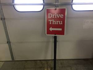 lot 144 image: 18 x 24 Drive Thru Metal Sign on Post