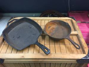 lot 185 image: 2 Cast Iron Lodge 5SK Skillet & 8SQ Square Skillet