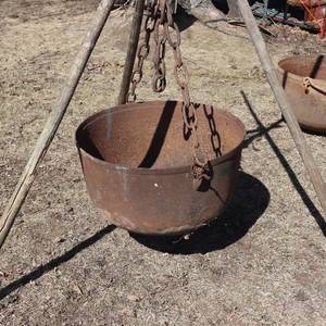 lot 42 image: Large Cast Iron Cauldron, with Antique Chain