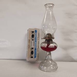 lot 55 image: Vintage Oil Burning Lamp with Heavy Duty Glass