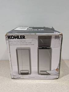 lot 45 image: 2 KOHLER STAINLESS STEEL STEP TRASH CANS (1.6GAL)