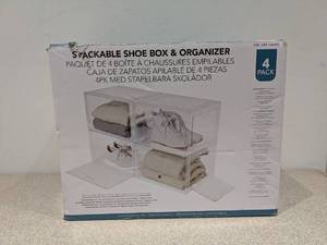 lot 47 image: NEW STACKABLE SHOE BOX & ORGANIZER (4PK.)