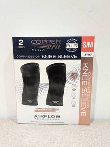 lot 73 image: NEW COPPER FIT ELITE SM COMPRESSION KNEE SLEEVE (2PK.)