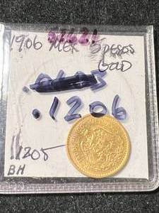 1906 MEXICO 5 PESO GOLD .1206 OZ PURE GOLD