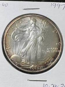 lot 14 image: 1997 AMERICAN SILVER EAGLE 1 TROY OZ .999 FINE SILVER