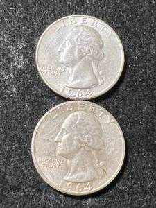 lot 48 image: 2 US 1964 WASHINGTON QUARTERS