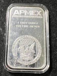 lot 59 image: 1 TROY OZ .999 FINE SILVER APMEX BAR IN AIRTITE