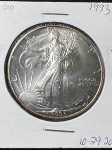 lot 76 image: 1993 AMERICAN SILVER EAGLE 1 TROY OZ .999 FINE SILVER