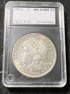 lot 78 image: 1890-S US MORGAN SILVER DOLLAR ACCGS MS63
