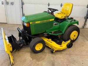 lot 3 image: John Deere 455 Diesel Garden Tractor, Cab & Front Blade