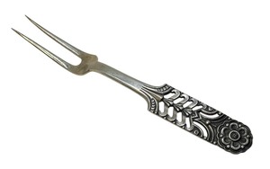 lot 5E image: Vintage David Andersen Floriform Pattern Cheese Meat Fork   Floriform by David Andersen Norwegian Sterling Silver Cheese Meat Server