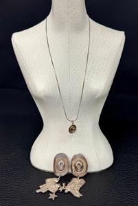 lot 21G image: Vintage Sterling Silver Sombrero Hat Necklace and Vintage Sterling Silver Cowboy Clip Dangle Earrings