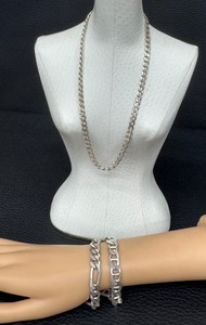 lot 22G image: Pair of Large Link Sterling Silver Bracelets and a Sterling Silver Necklace including a Sterling Silver Mariners Link Bracelet