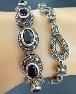 lot 24G image: Two Sterling Silver and Marcasite Bracelets