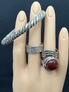 lot 27G image: Vintage Sterling Silver and Silver Cuff Bracelet and Rings