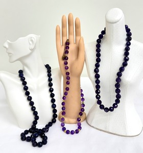 lot 39G image: Three Strands of Purple Beaded Necklaces including an Amethyst Faceted Beaded Necklace with Sterling Clasp