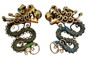 lot 35G image: (2) Rare Vintage Chinese Export Silver Enamel Dragon Pendants