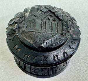 lot 10R image: Antique Irish Hardwood Carved Bog Box  Antique Irish Miniature Carved Hardwood Bog Box from Muck Rock