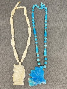 lot 43G image: Two Vintage Carved Hard Stone Beaded Necklaces