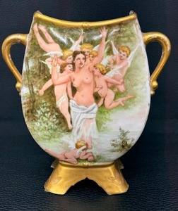 lot 6E image: Antique MR France Hand Painted Limoges Footed Vase