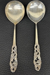 lot 13E image: Two Vintage Brdrene Mylius Tele Pattern Serving Spoons