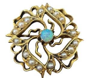 lot 4R image: Antique 14k Pearl and Opal Brooch  Pin