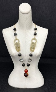 lot 49G image: Vintage Chinese Necklace with Carved Devils Work Jade  Hardstone Pendants