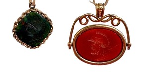 lot 12R image: Two Antique Intaglio Pendants including an Antique Intaglio Bloodstone Pendant