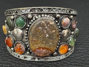 lot 46G image: Vintage Wide Cuff Bracelet with Natural Stones
