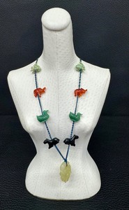 lot 47G image: Vintage Chinese Carved Gemstone Animals Hand Knotted Silk Necklace