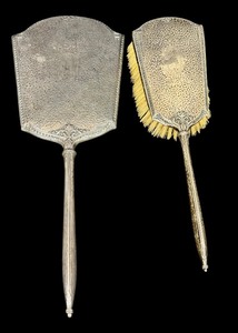 lot 15B image: Antique Sterling Silver Brush and Mirror Vanity Set