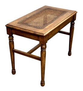 lot 27H image: Vintage Wooden Bench with Caned Seating  Vintage Accent Table