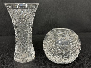 lot 32K image: Waterford Glandore Criss Cross Pattern Crystal Vase and Candle Holder