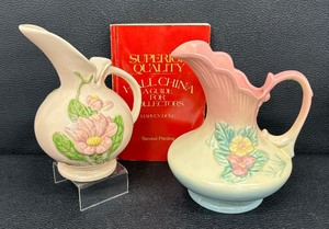 lot 53T image: Vintage Wildflower Blue and Pink Hull Ewer and Vintage Hull Magnolia Ewer and Collectors Book