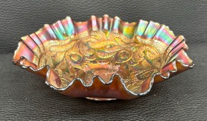 lot 84C image: Vintage Fenton Heart and Vine Ruffled Glass Bowl