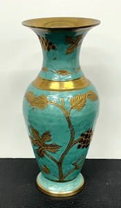 lot 98C image: Beautiful Vintage Brass and Enamel Vase