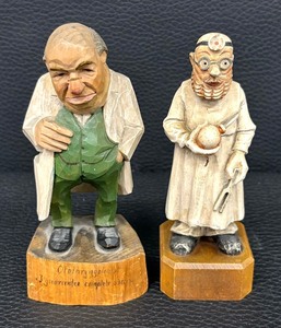 lot 75P image: Two Vintage Hand Carved Wood Physician Figurines by Toriart and More
