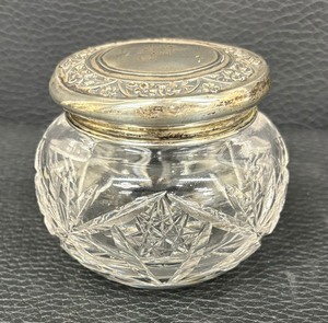 lot 116B image: Antique Crystal Sterling Silver Lidded Vanity Jar
