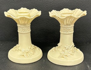 lot 100B image: Pair of Belleek Celtic Parian China Candleholders Third Black Mark