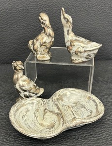 lot 59A image: Vintage Stangl Pottery Colonial Silver Dish and Three Vintage Stangl Art Pottery Duck Figurines