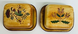 lot 84A image: Pair of Pennsbury Pottery Tulip Butter Dish & Lid Folk Art Hand Painted