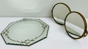 lot 101P image: Elegant Vintage Etched Mirror and Two Petite Circular Vanity Mirrors