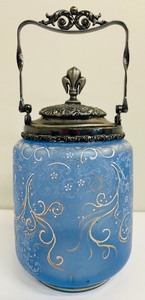 lot 106B image: Antique Glass Hand Painted Biscuit Jar